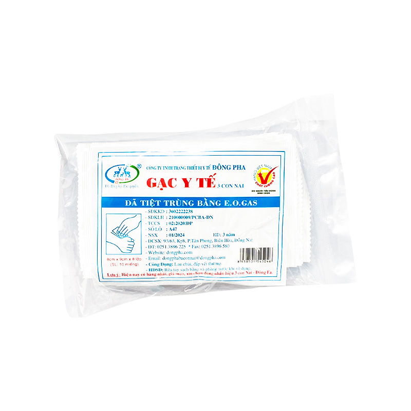 Gạc y tế tiệt trùng 3 Con Nai 8cm x 9cm x 8 lớp (gói 10 miếng)