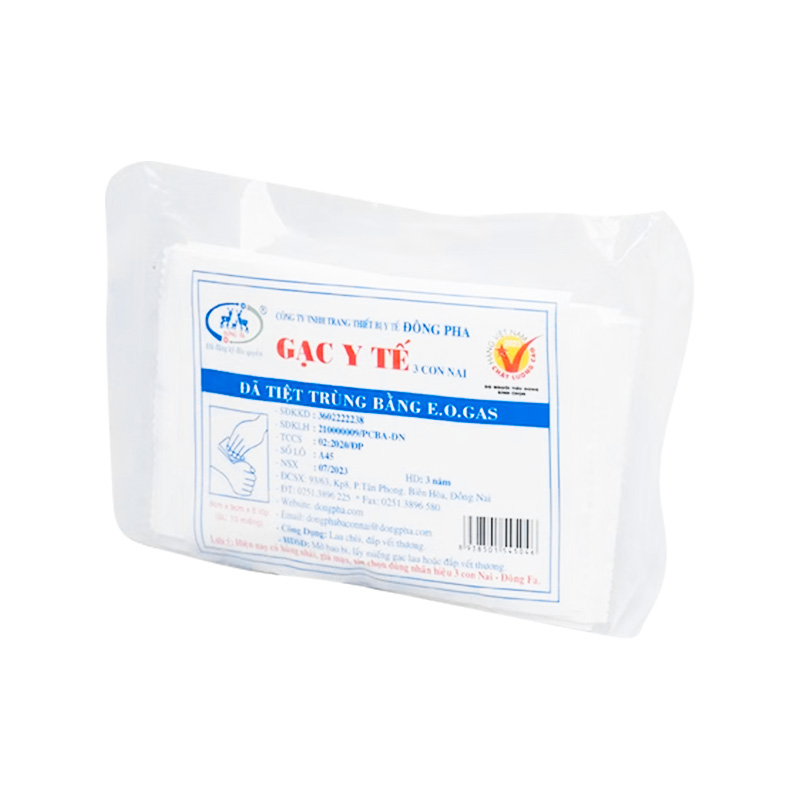 Gạc y tế tiệt trùng 3 Con Nai 8cm x 9cm x 8 lớp (gói 10 miếng)