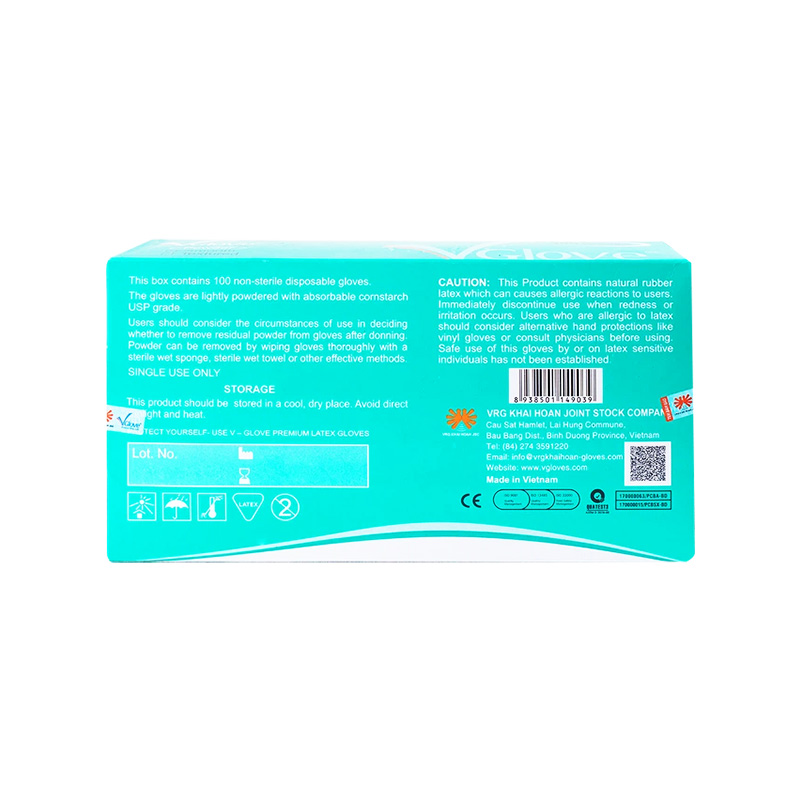 Găng tay cao su y tế trơn có bột VGlove Size M (Hộp x 100 cái)
