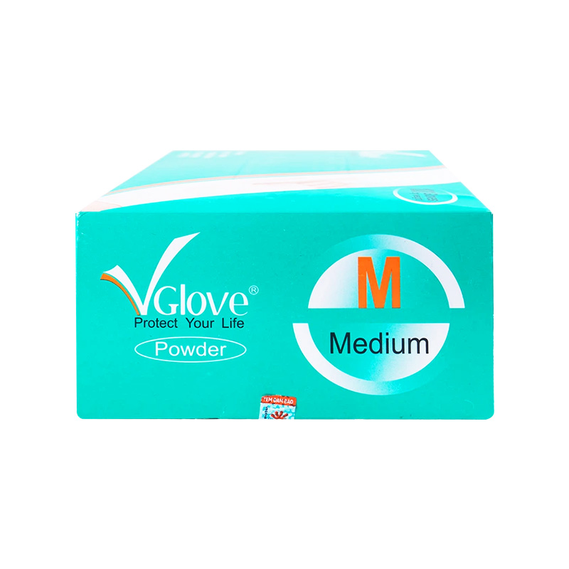 Găng tay cao su y tế trơn có bột VGlove Size M (Hộp x 100 cái)
