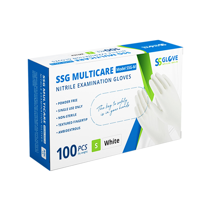 Găng tay cao su y tế màu trắng không bột phủ Nitrile size S (hộp 100 cái)