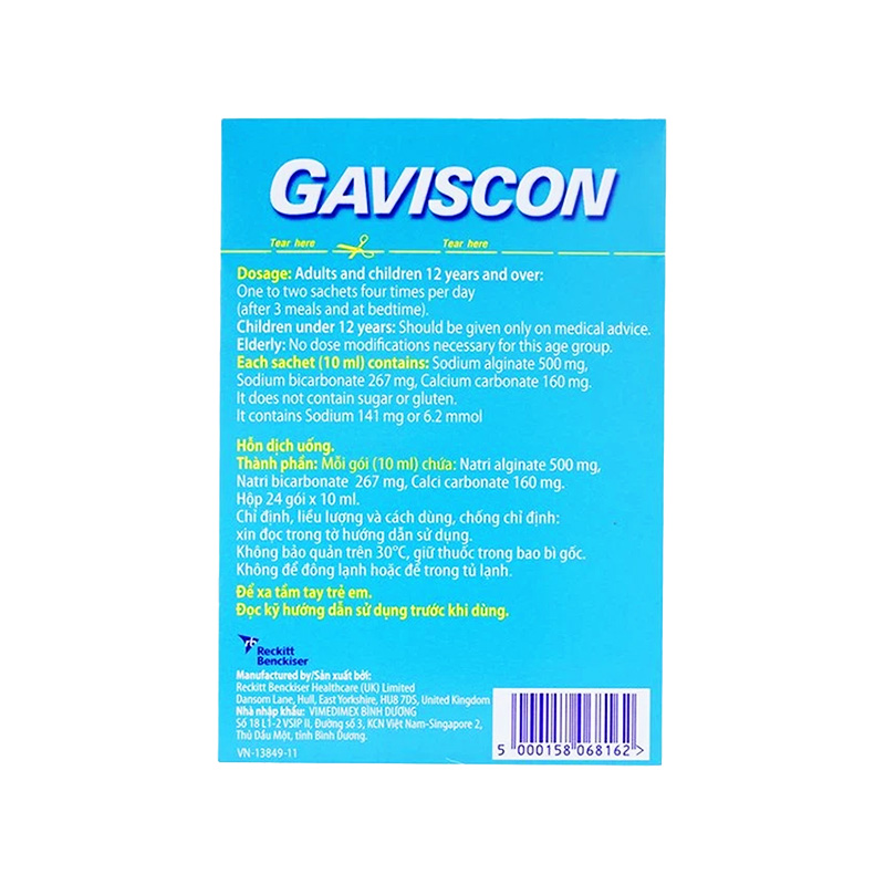 Hỗn dịch Gaviscon điều trị trào ngược dạ dày, thực quản (hộp 24 gói x 10ml)
