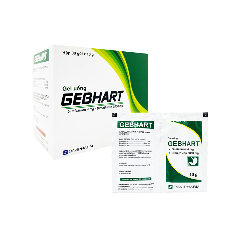 Gel uống Gebhart điều trị triệu chứng cơn đau dạ dày, trướng bụng (hộp 30 gói x 10g)