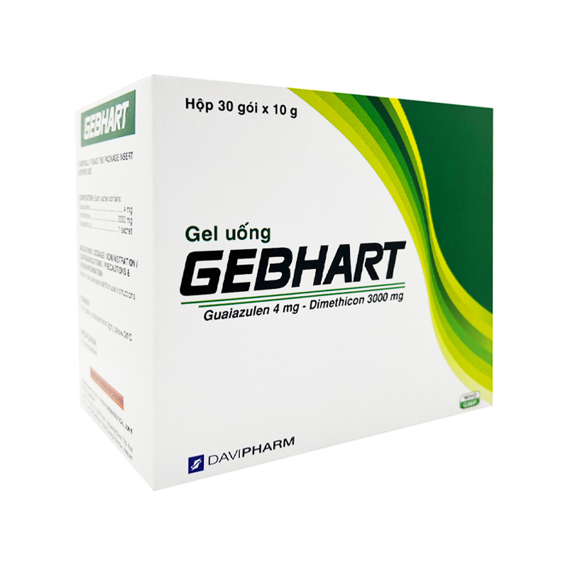 Gel uống Gebhart điều trị triệu chứng cơn đau dạ dày, trướng bụng (hộp 30 gói x 10g)