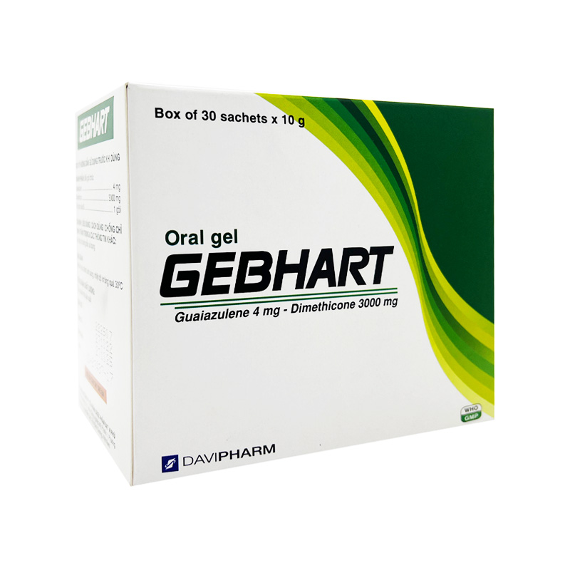 Gel uống Gebhart điều trị triệu chứng cơn đau dạ dày, trướng bụng (hộp 30 gói x 10g)