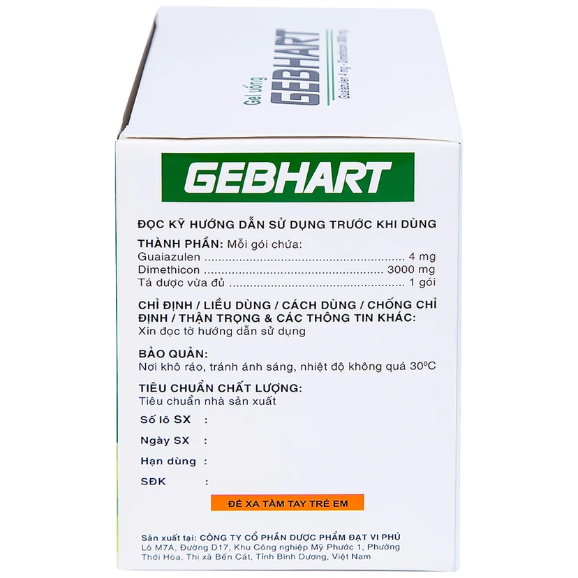 Gel uống Gebhart điều trị triệu chứng cơn đau dạ dày, trướng bụng (hộp 30 gói x 10g)
