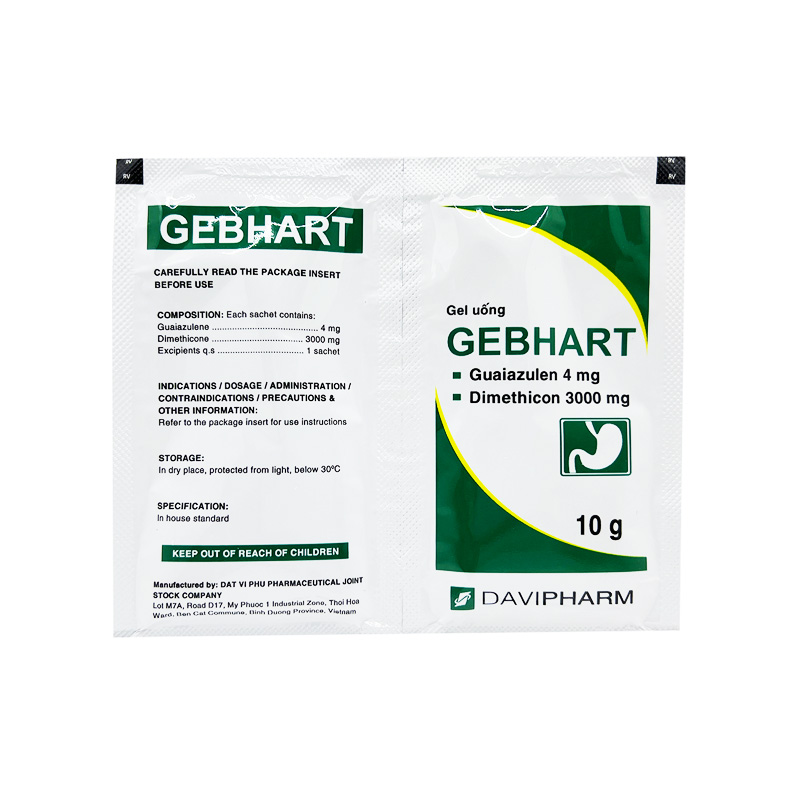 Gel uống Gebhart điều trị triệu chứng cơn đau dạ dày, trướng bụng (hộp 30 gói x 10g)