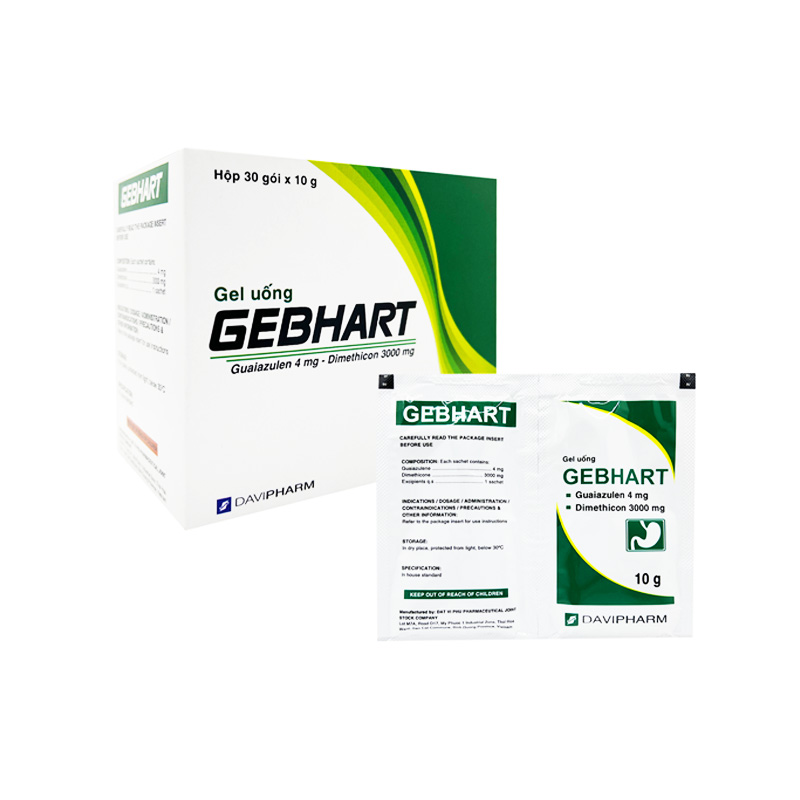 Gel uống Gebhart điều trị triệu chứng cơn đau dạ dày, trướng bụng (hộp 30 gói x 10g)