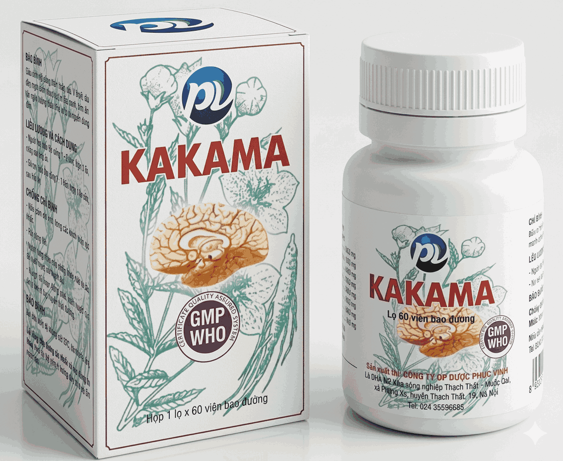 Viên nén Kakama điều trị thiểu năng tuần hoàn não, ứ huyết, đau đầu (hộp 1 lọ x 60 viên)