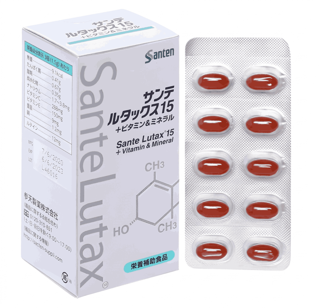 Viên nang mềm Sante Lutax 15+ hỗ trợ giảm nguy cơ thoái hóa hoàng điểm (hộp 10 vỉ x 9 viên)