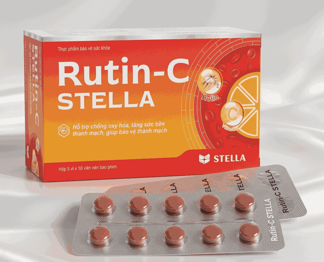 Viên nén Rutin-C STELLA hỗ trợ chống oxy hóa, tăng sức bền thành mạch (hộp 5 vỉ x 10 viên)