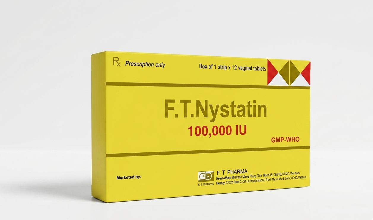 Viên đặt Nystatin F.T Pharma 100.000 IU (hộp 1 vỉ x 12 viên)
