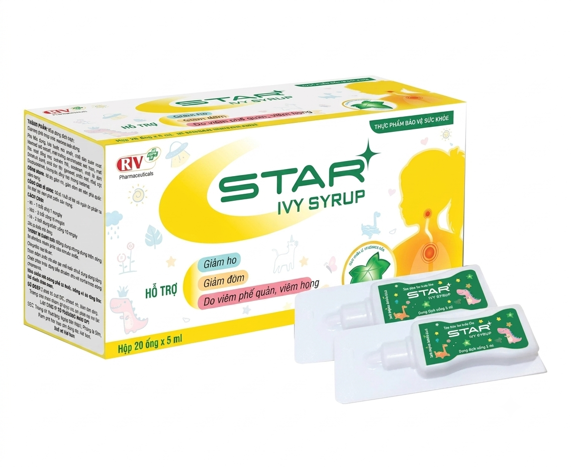 Siro Star ivy syrup hỗ trợ giảm ho, đàm do viêm phế quản (hộp 20 ống x 5ml)