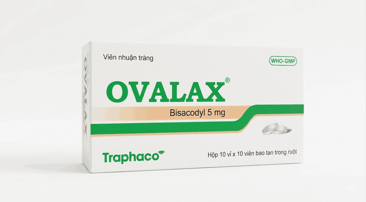 Viên nhuận tràng Ovalax 5mg điều trị táo bón, làm sạch ruột (hộp 10 vỉ x 10 viên)