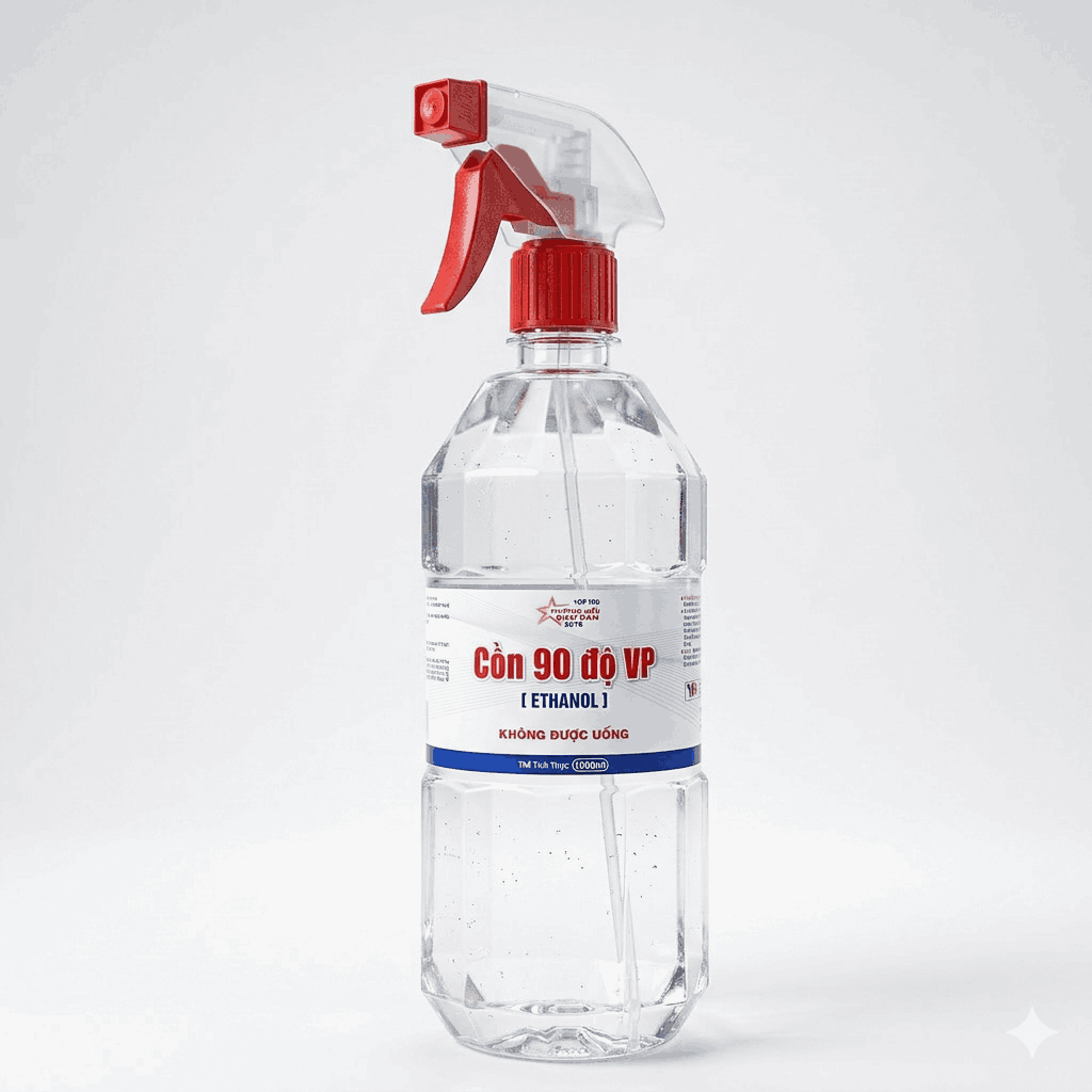 Cồn 90 độ Vĩnh Phúc diệt vi khuẩn, sát trùng dụng cụ y tế có vòi xịt (chai 1000ml)