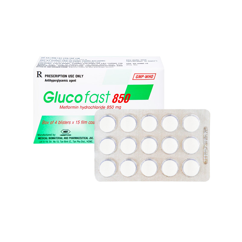 Thuốc Glucofast 850 điều trị đái tháo đường tuýp 2 (hộp 4 vỉ x 15 viên)