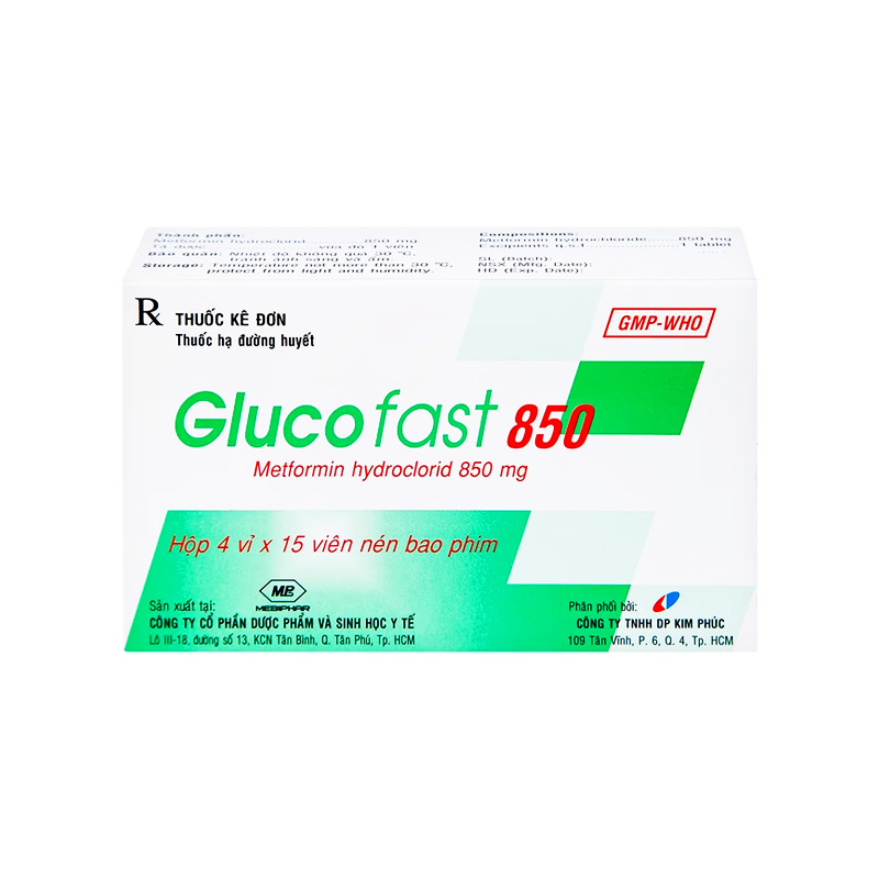 Thuốc Glucofast 850 điều trị đái tháo đường tuýp 2 (hộp 4 vỉ x 15 viên)