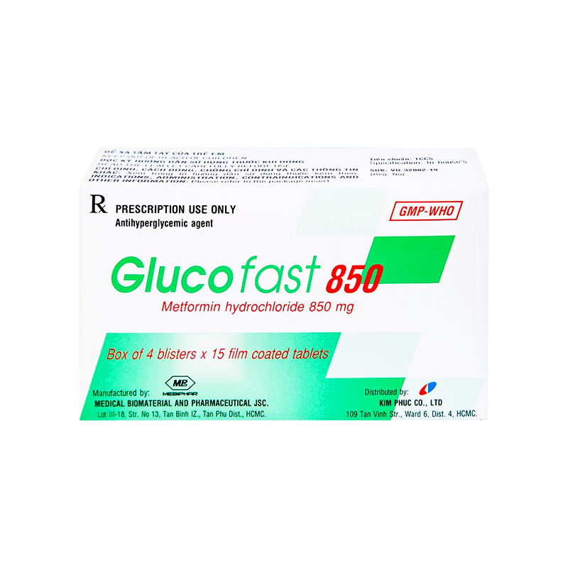 Thuốc Glucofast 850 điều trị đái tháo đường tuýp 2 (hộp 4 vỉ x 15 viên)
