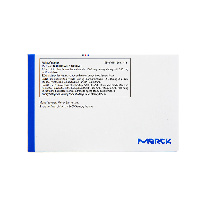Thuốc Glucophage 1000mg điều trị đái tháo đường tuýp 2 (hộp 2 vỉ x 15 viên)