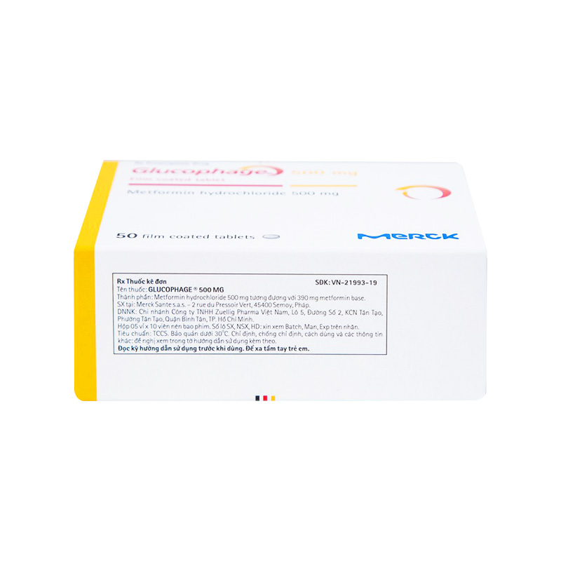Thuốc Glucophage 500mg điều trị đái tháo đường tuýp 2 (hộp 5 vỉ x 10 viên)