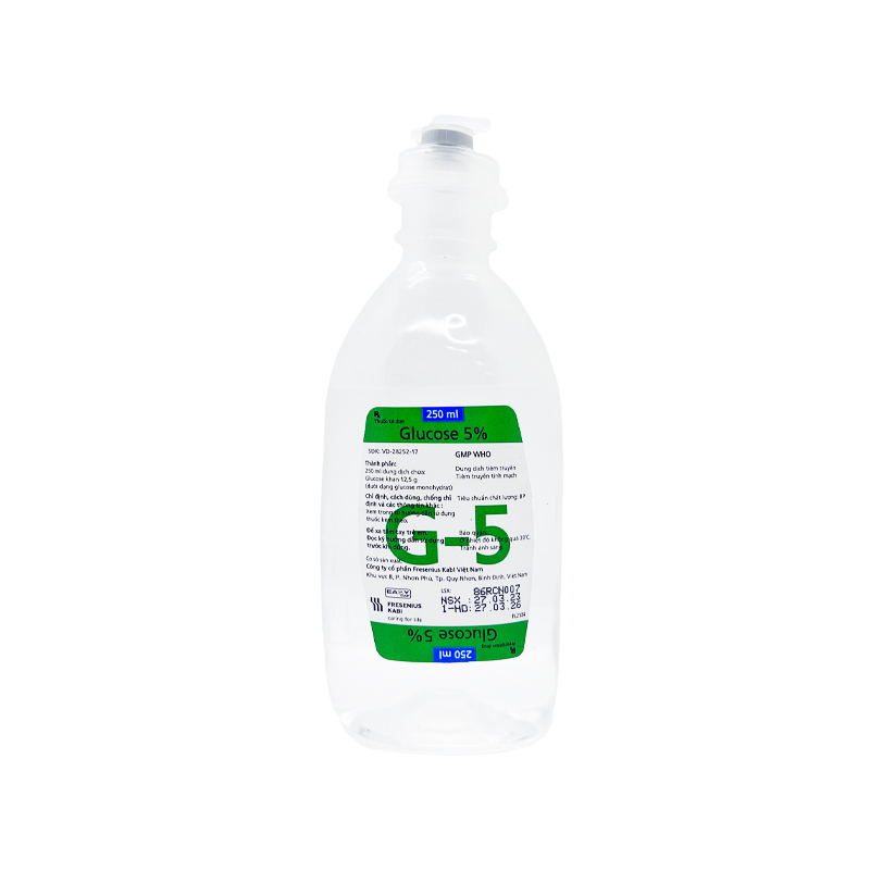 Dung dịch tiêm truyền Glucose 5% Kabi điều trị hạ đường huyết (chai x 250ml)
