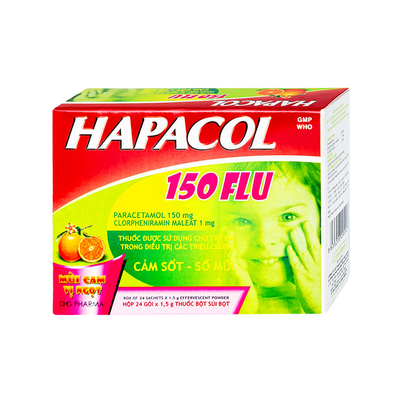 Thuốc cốm sủi bọt Hapacol 150 Flu điều trị triệu chứng cảm sốt, sổ mũi (hộp 24 gói x 1.5g)