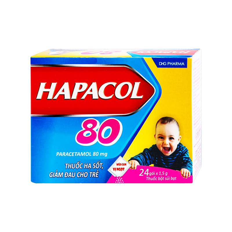 Bột Hapacol 80 giảm đau, hạ sốt (hộp 24 gói x 1.5g)