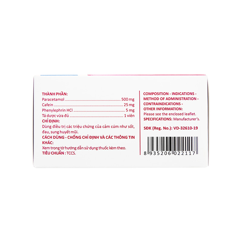 Thuốc Hapacol cảm cúm điều trị sốt, cảm, sung huyết mũi (hộp 10 vỉ x 10 viên)