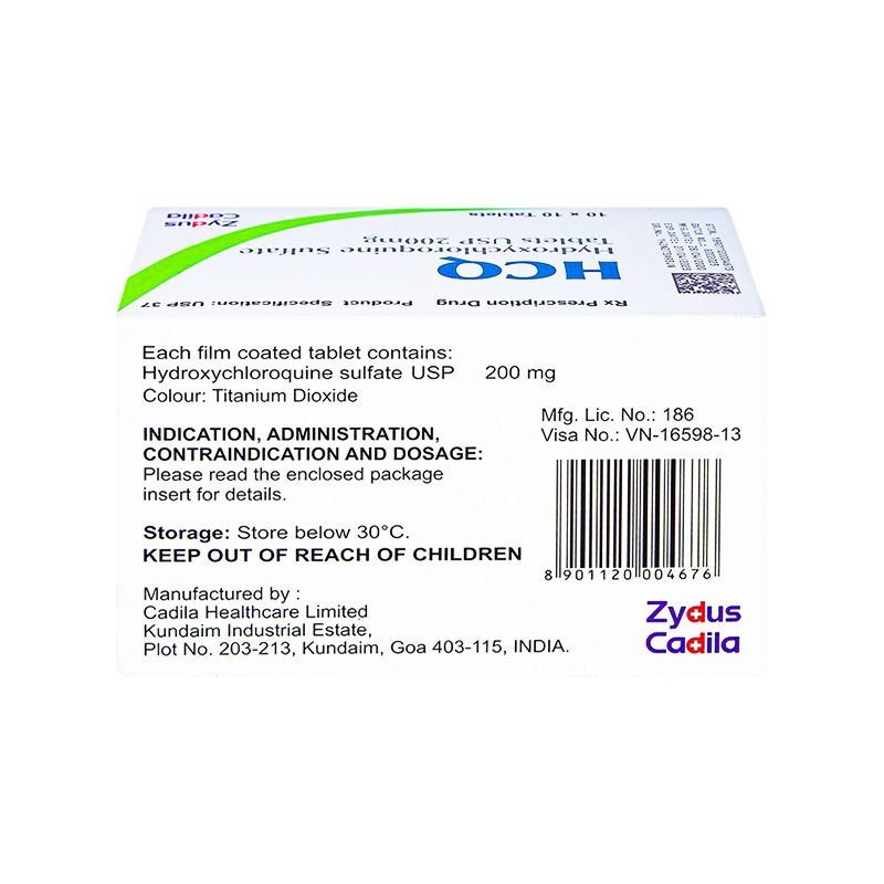 Thuốc HCQ 200mg điều trị sốt rét cấp tính, lupus ban đỏ (hộp 10 vỉ x 10 viên)