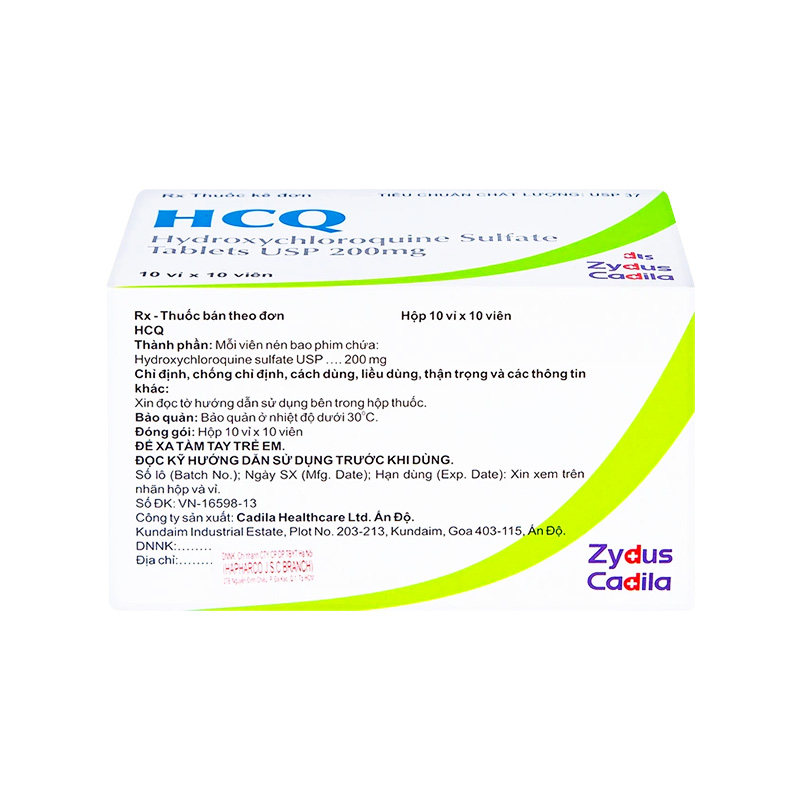 Thuốc HCQ 200mg điều trị sốt rét cấp tính, lupus ban đỏ (hộp 10 vỉ x 10 viên)