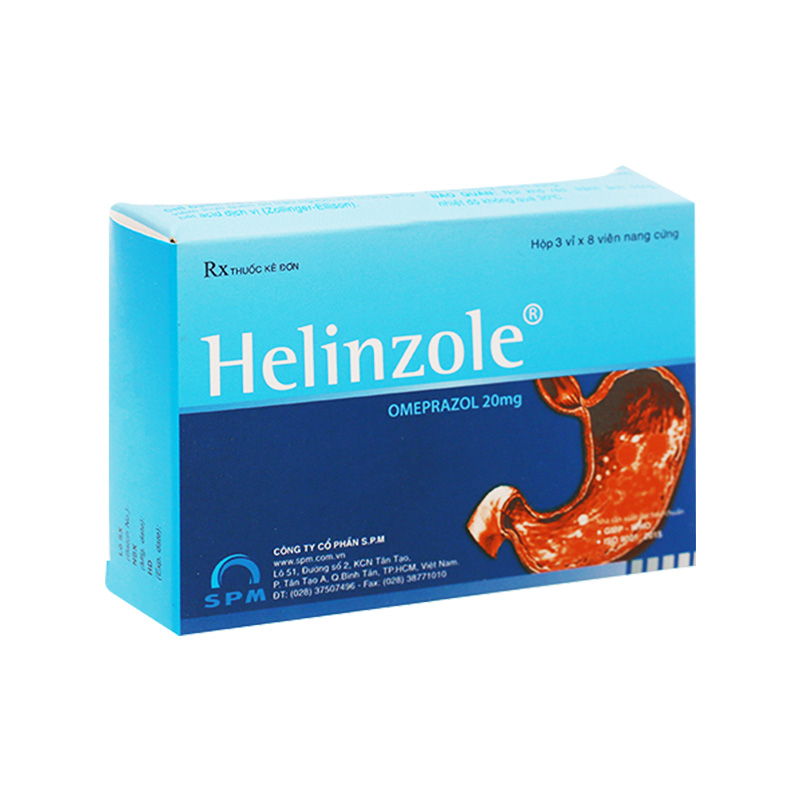 Thuốc Helinzole 20mg điều trị viêm loét, trào ngược dạ dày-thực quản (hộp 3 vỉ x 8 viên)