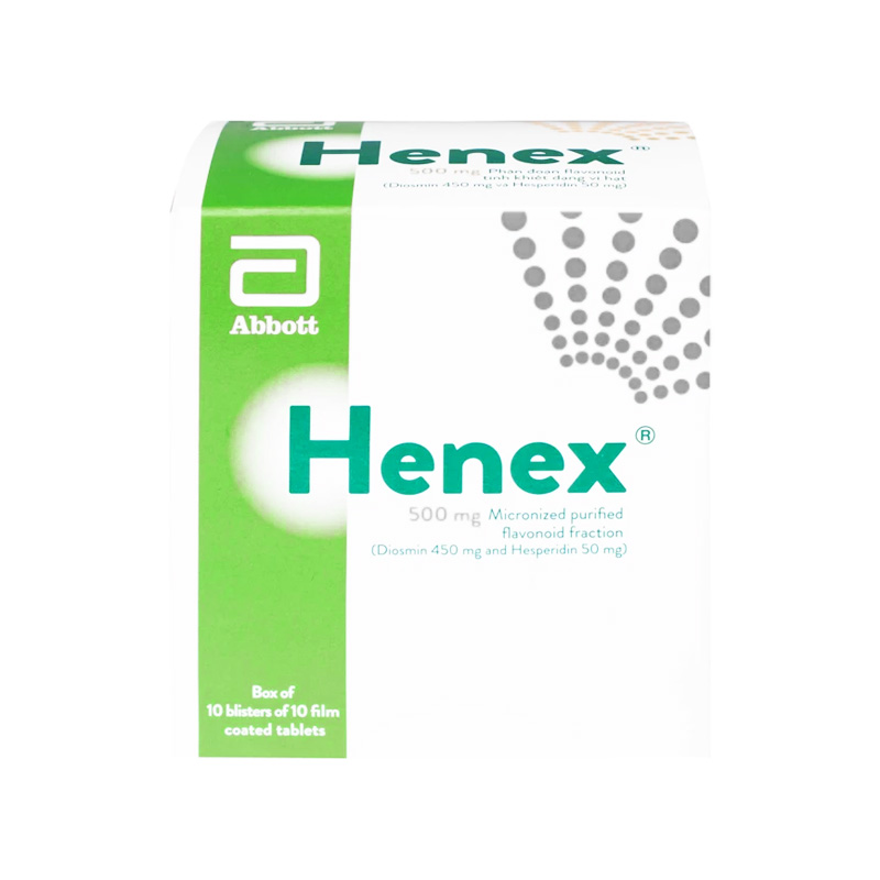 Thuốc Henex 500mg điều trị suy tĩnh mạch, cơn trĩ cấp (hộp 10 vỉ x 10 viên)
