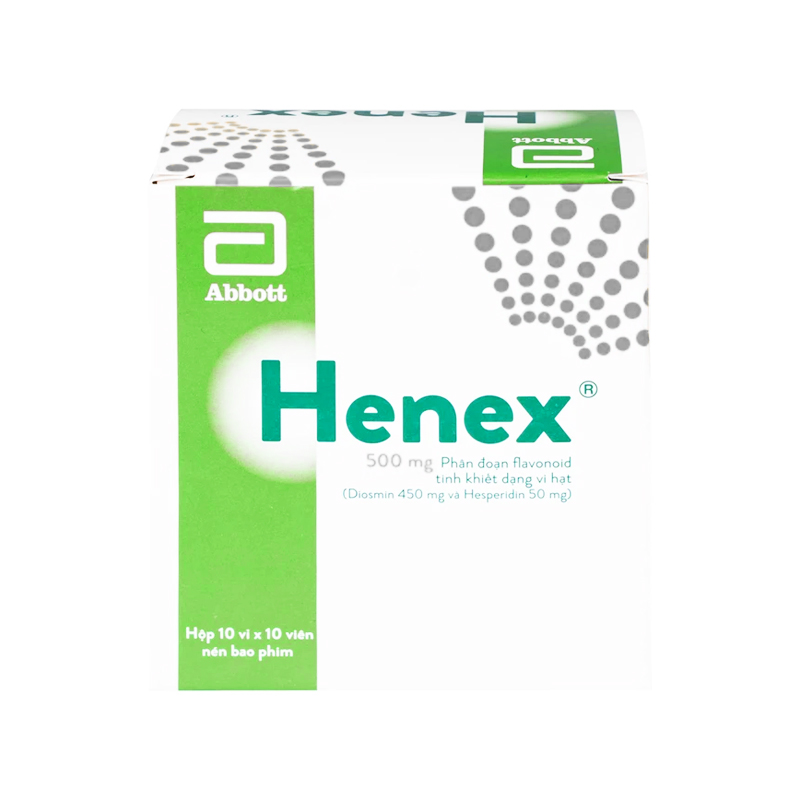 Thuốc Henex 500mg điều trị suy tĩnh mạch, cơn trĩ cấp (hộp 10 vỉ x 10 viên)