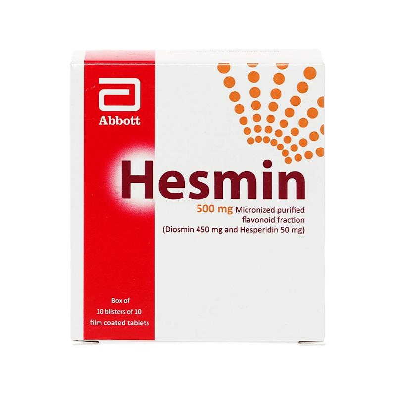 Thuốc Hesmin 500mg điều trị trĩ, suy tĩnh mạch (hộp 10 vỉ x 10 viên)