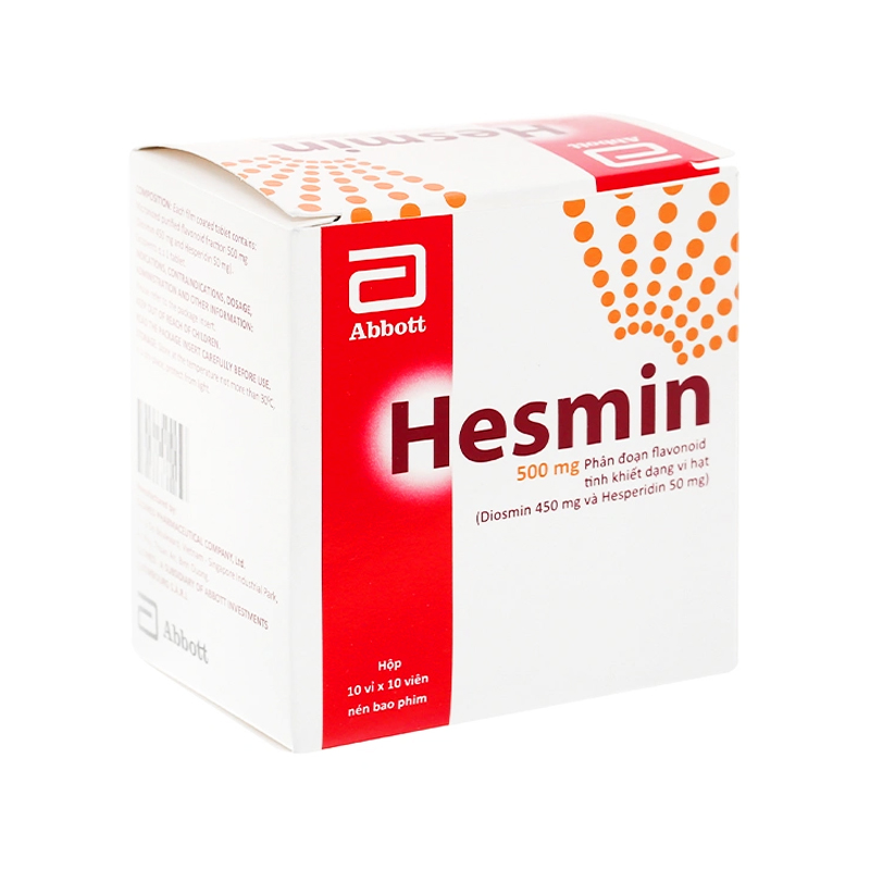 Thuốc Hesmin 500mg điều trị trĩ, suy tĩnh mạch (hộp 10 vỉ x 10 viên)