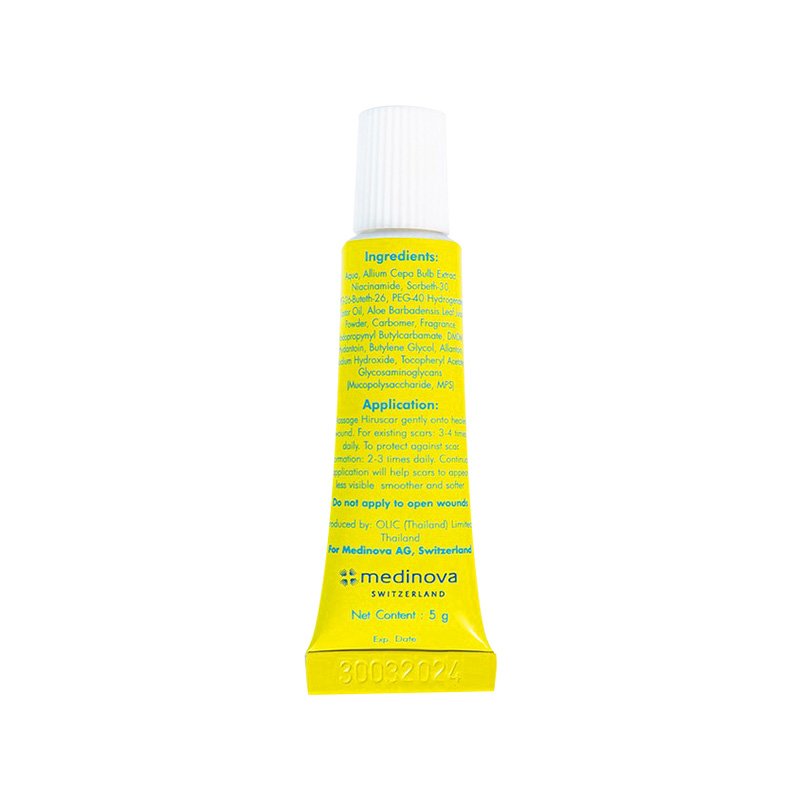 Gel Hiruscar Medinova điều trị sẹo lõm, sẹo lồi do phẫu thuật (hộp 1 tuýp x 5g)