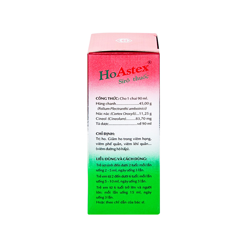 Siro HoAstex trị ho, giảm ho trong viêm họng, viêm phế quản (hộp 1 chai x 90ml)