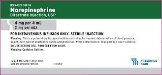 Dung dịch tiêm Norepinephrin Kabi 1mg/ml kiểm soát huyết áp trong trường hợp tụt huyết áp cấp (hộp 10 ống x 1ml)