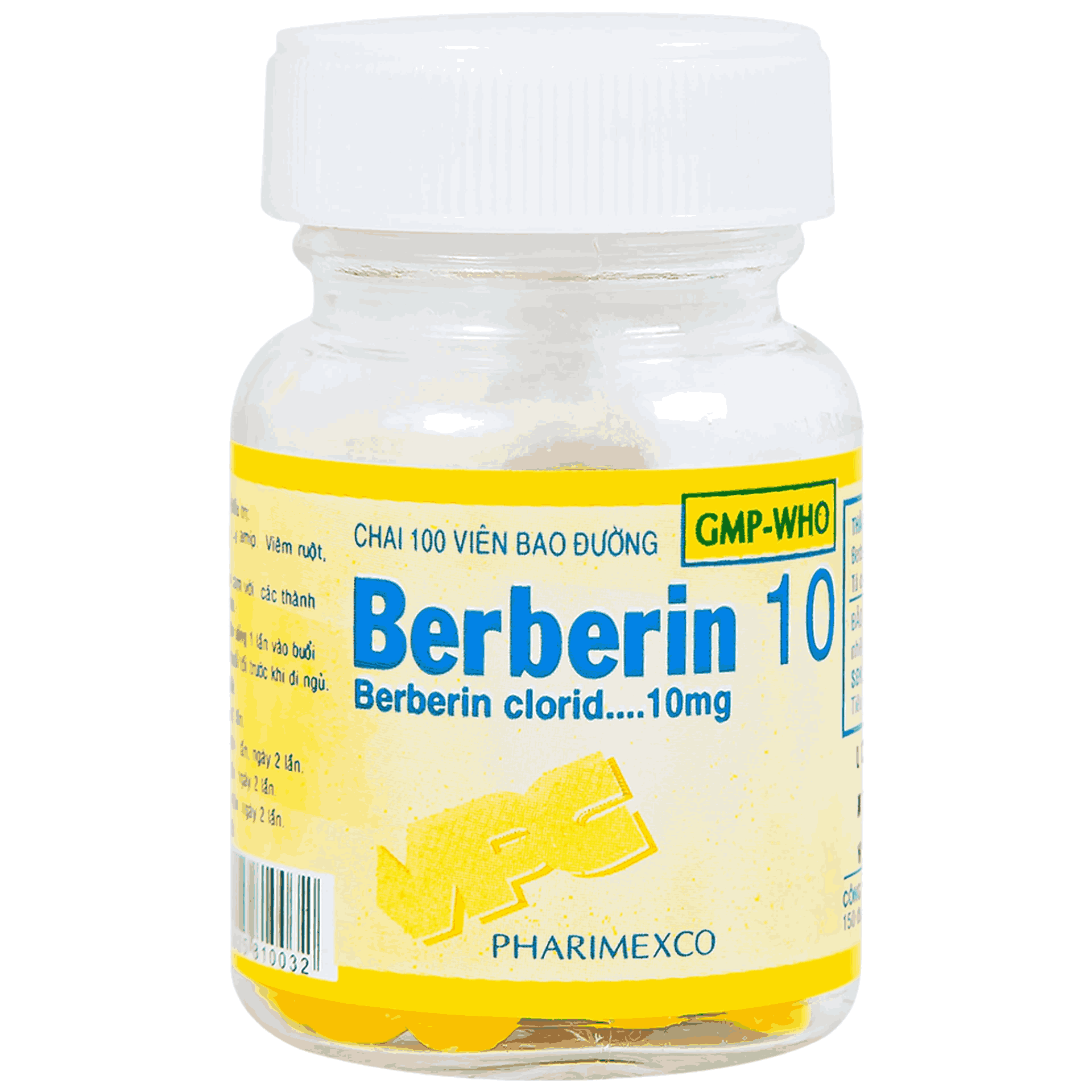 Thuốc Berberin 10mg Pharimexco điều trị lỵ, viêm ruột, tiêu chảy (chai x 100 viên)