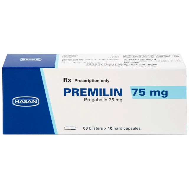 Thuốc Premilin 75mg Hasan điều trị động kinh, rối loạn lo âu (hộp 3 vỉ x 10 viên)
