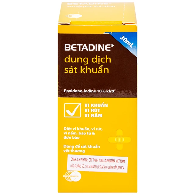 Dung dịch Betadine 10% sát khuẩn da và niêm mạc (hộp 1 chai x 30ml)