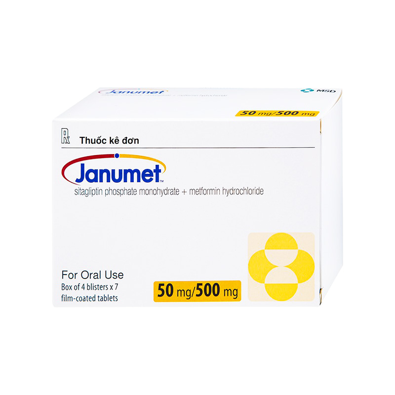 Thuốc Janumet 50mg/500mg điều trị đái tháo đường típ 2 (hộp 4 vỉ x 7 viên)