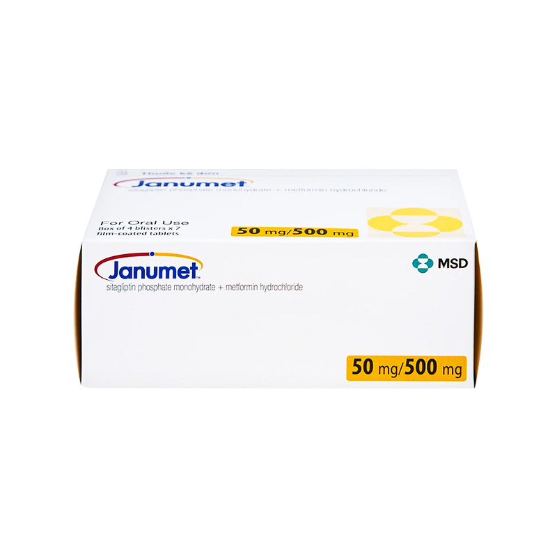 Thuốc Janumet 50mg/500mg điều trị đái tháo đường típ 2 (hộp 4 vỉ x 7 viên)