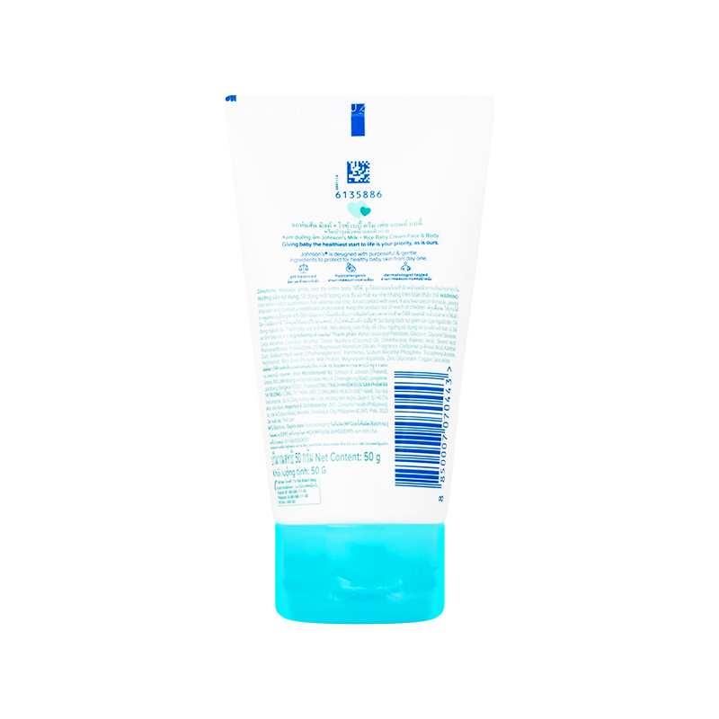 Kem dưỡng ẩm cho bé Johnson's milk and rice baby cream (tuýp 50g)