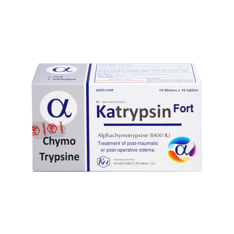Thuốc Katrypsin Fort 8400IU điều trị phù nề sau chấn thương, phẫu thuật (hộp 10 vỉ x 10 viên)