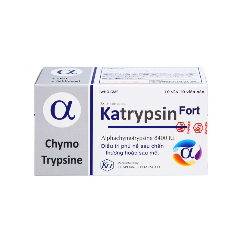 Thuốc Katrypsin Fort 8400IU điều trị phù nề sau chấn thương, phẫu thuật (hộp 10 vỉ x 10 viên)