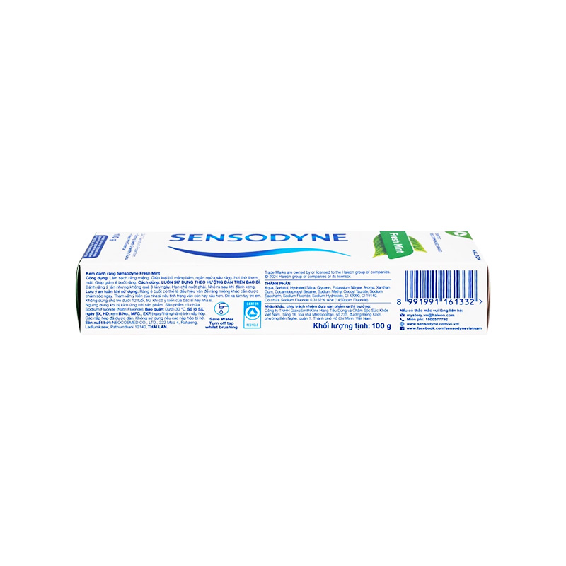 Kem đánh răng Sensodyne Fresh Mint hương bạc hà the mát (hộp 1 tuýp x 100g)