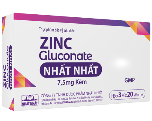 Thực phẩm bảo vệ sức khỏe Zinc Gluconate Nhất Nhất hỗ trợ tăng cường sức đề kháng (hộp 3 vỉ x 20 viên)