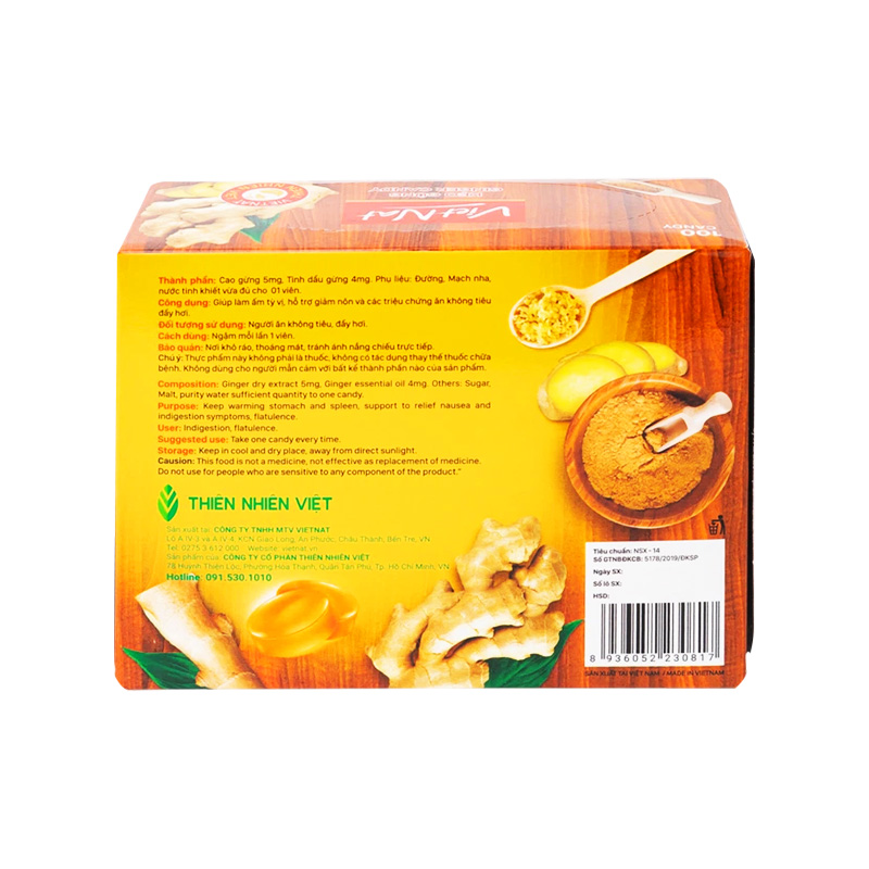 Kẹo Ngậm Ho Vị Gừng Vietnat (hộp 100 viên)