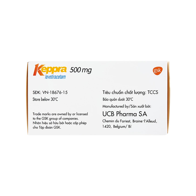 Viên nén Keppra 500mg điều trị các cơn động kinh (hộp 6 vỉ x 10 viên)
